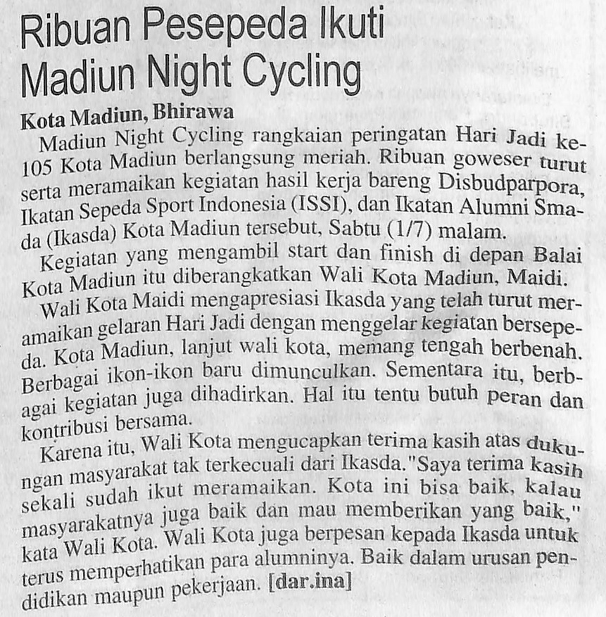 Ribuan Pesepeda Ikuti Madiun Night Cycling