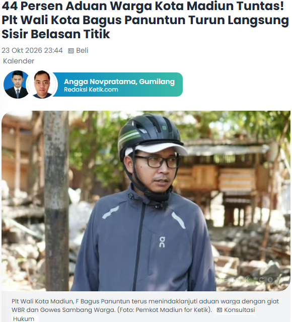 44 Persen Aduan Warga Kota Madiun Tuntas! Plt Wali Kota Bagus Panuntun Turun Langsung Sisir Belasan Titik