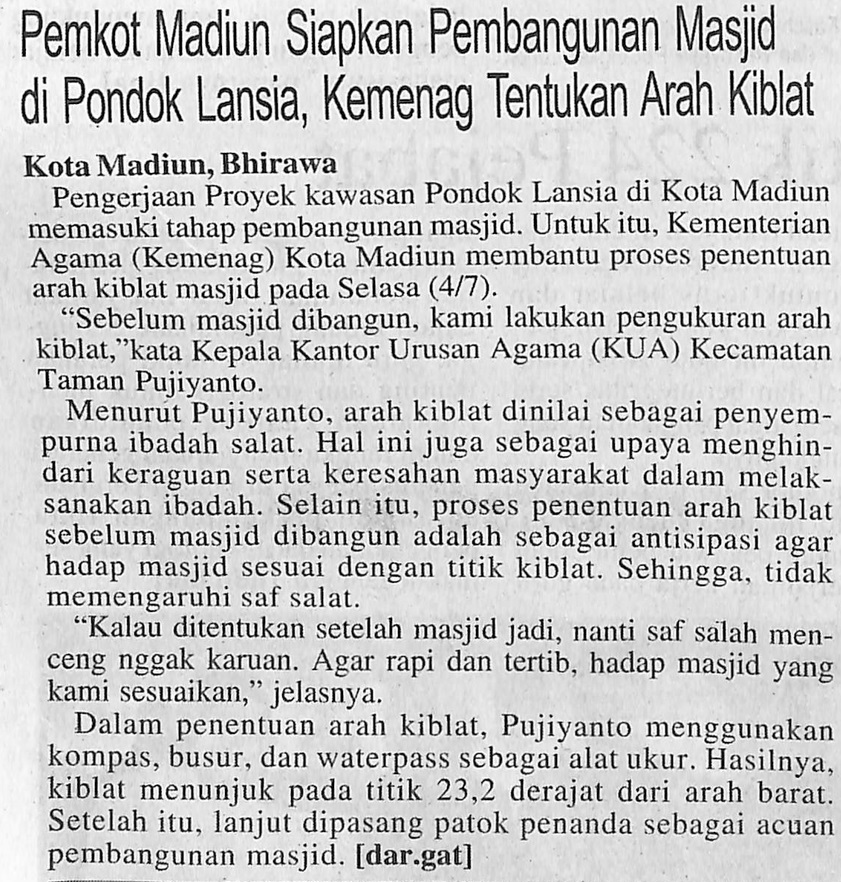 Pemkot Madiun Siapkan Pembangunan Masjid di Pondok Lansia, Kemenag Tentukan Arah Kiblat