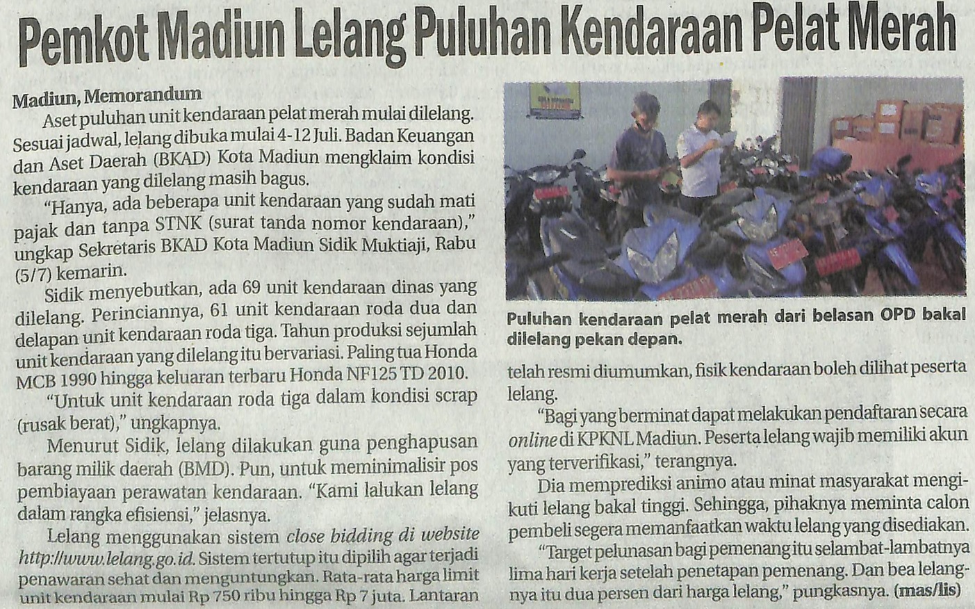 Pemkot Madiun Lelang Puluhan Kendaraan Pelat Merah