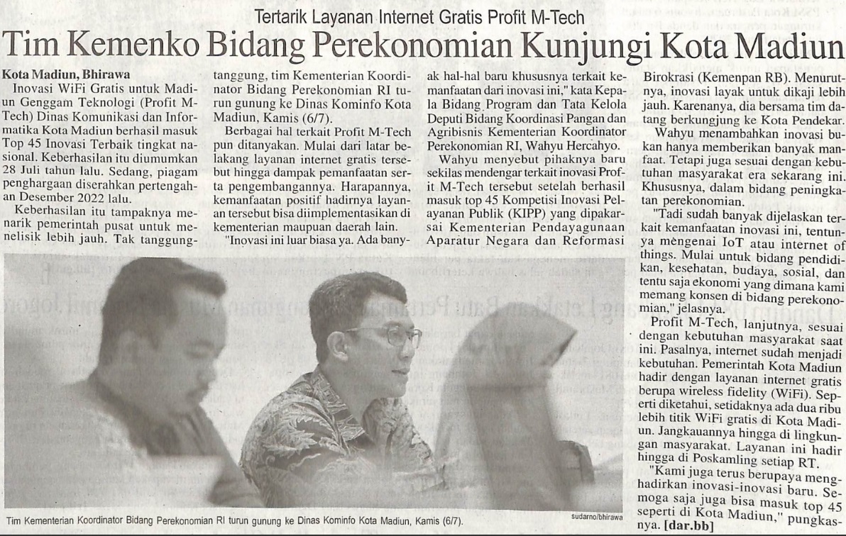 Tertarik Layanan Internet Gratis Profit M-tech, Tim Komenko Bidang Perekonomian Kunjungi Kota Madiun.