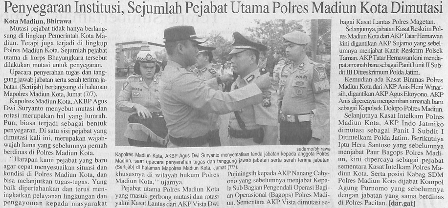 Penyegaran Institusi, Sejumlah Pejabat Utama Polres Madiun Kota Dimutasi
