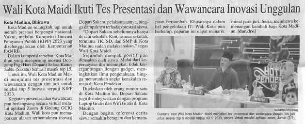 Walikota Maidi Ikuti Tes Presentasi dan Wawancara Inovasi Unggulan