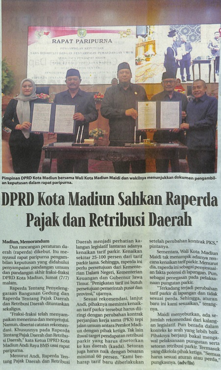 DPRD Kota Madiun Sahkan Raperda Pajak dan Retribusi Daerah