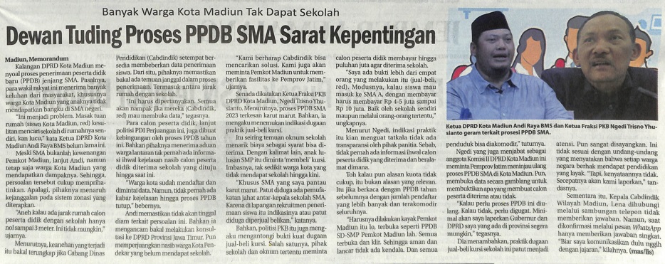 Banyak Warga Kota Madiun Tak Dapat Bangku, Dewan Tuding Proses PPDB SMA Sarat Kepentingan