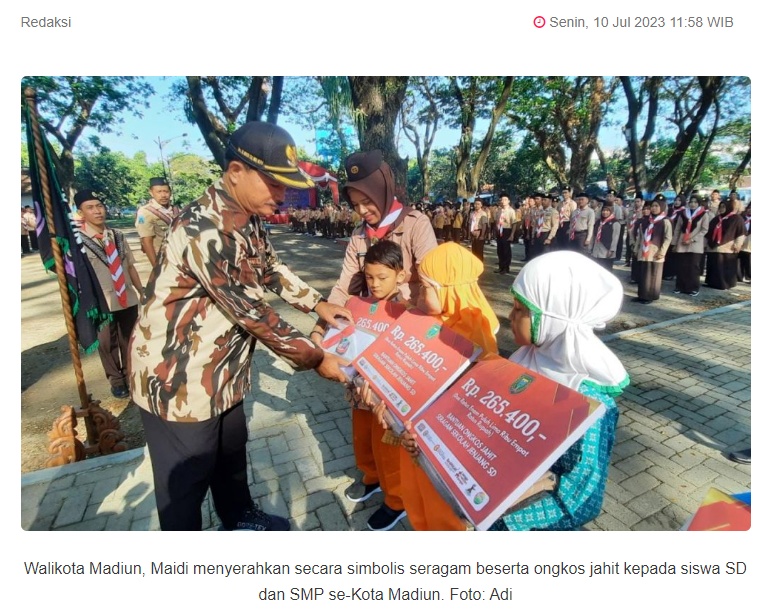 Enaknya Sekolah di Kota Madiun, Seragam Hingga Ongkos Jahit Dibiayai Pemkot