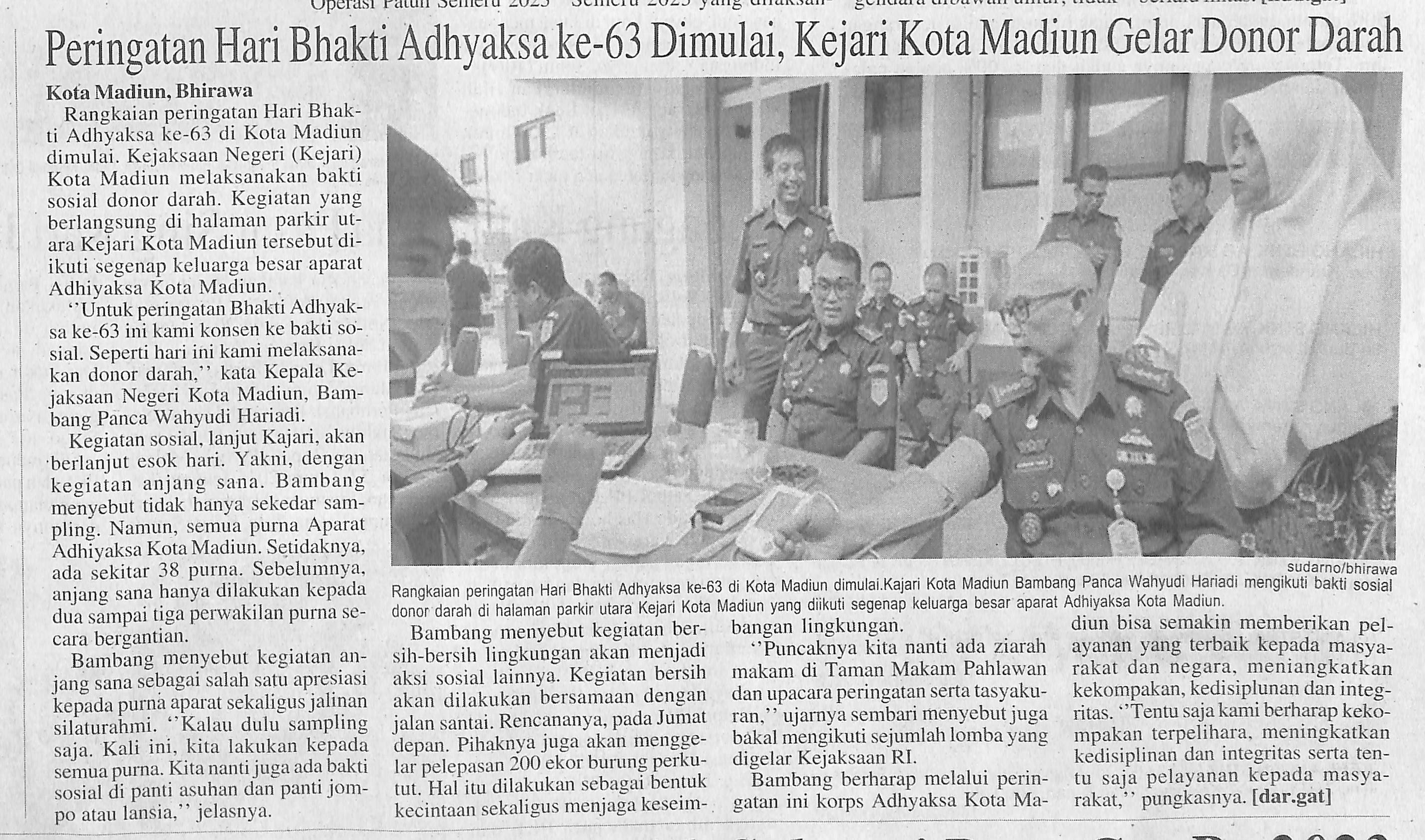 Peringatan Hari Bhakti Adhyaksa ke-63 Dimulai, Kejari Kota Madiun Gelar Donor Darah