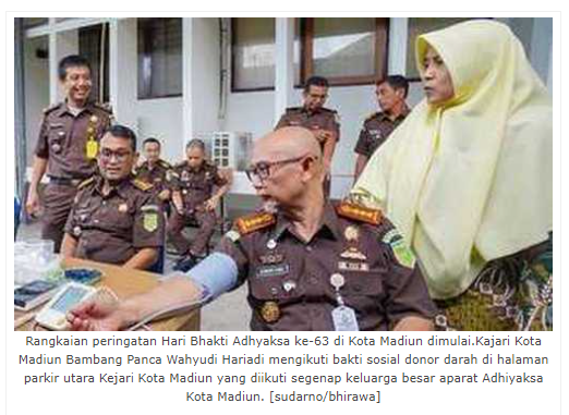 Peringatan Hari Bhakti Adhyaksa Ke-63, Kejari Kota Madiun Gelar Donor Darah