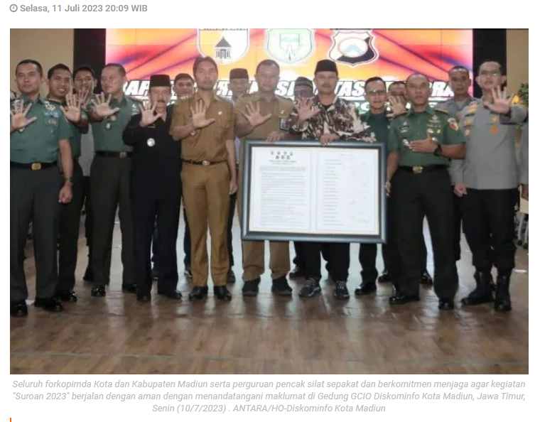 Forkopimda dan perguruan silat di Madiun sepakat "Suroan" damai