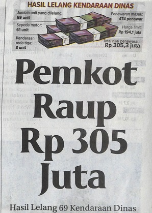 Pemkot Raup Rp 305 Juta, Hasil Lelang 69 Kendaraan Dinas