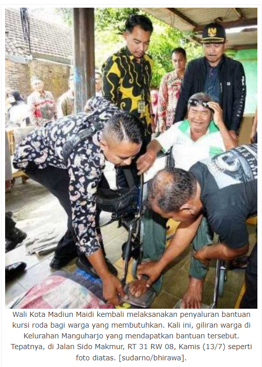 Salurkan Bantuan Kursi Roda, Wali Kota Madiun Harap Jadi Semangat Warga yang Membutuhkan