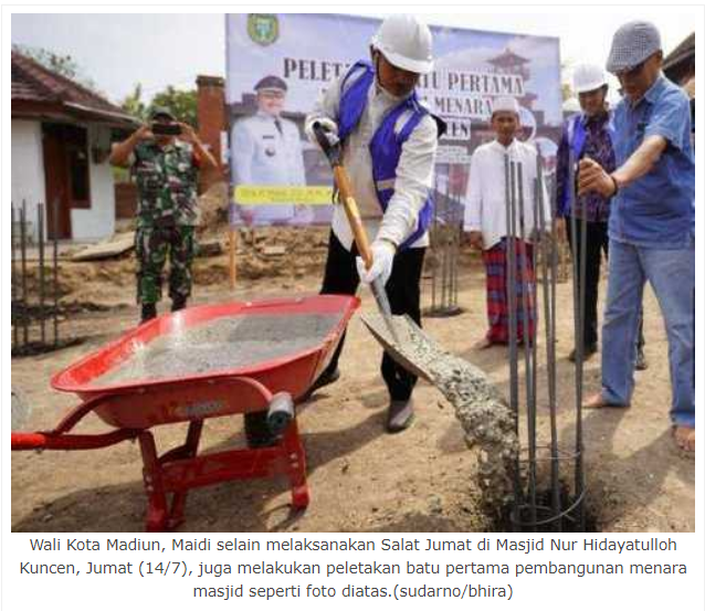 Wali Kota Madiun Lakukan Peletakan Batu Pertama Pembangunan Menara Masjid Kuno Kuncen