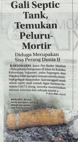 Gali septic tank, temukan peluru mortir, diduga merupakan sisa perang Dunia II