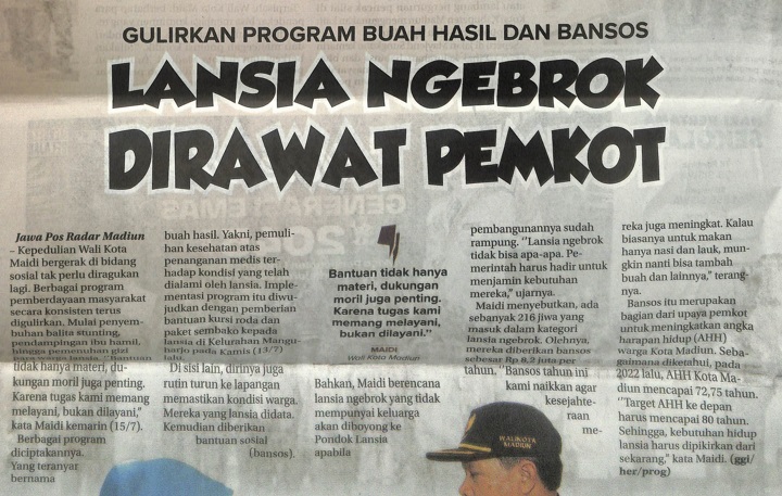 Gulirkan Program Buah Hasil dan Bansos, Lansia Ngebrok Dirawat Pemkot