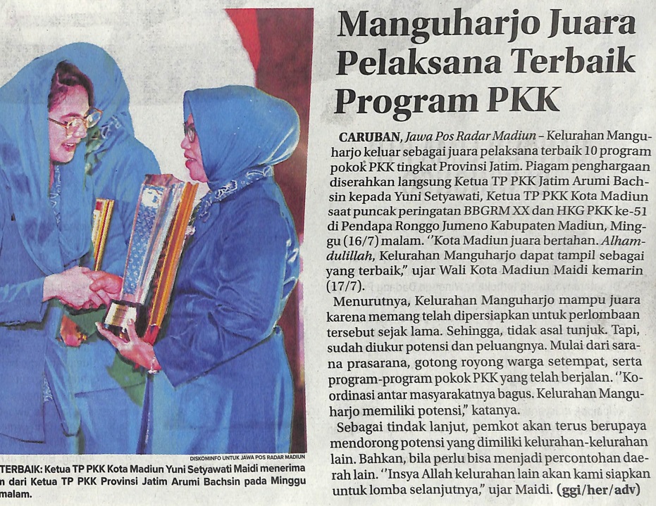 Manguharjo Juara Pelaksana Terbaik Program PKK