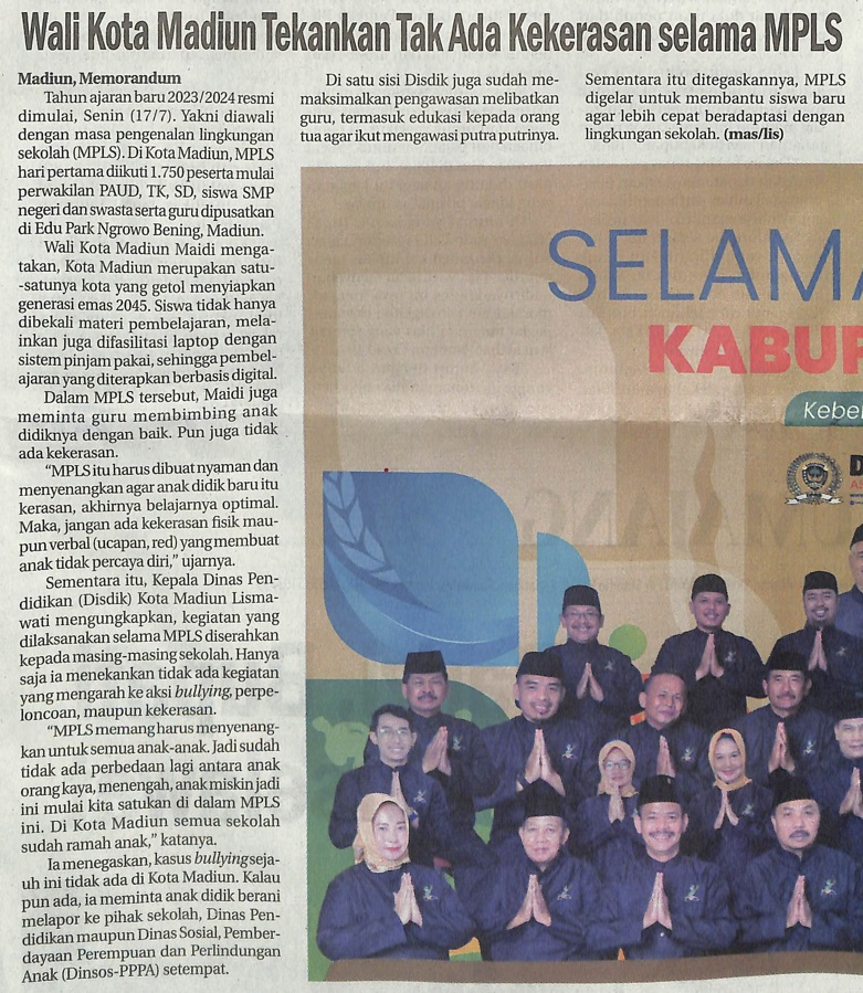 Wali Kota Madiun Tekankan Tak ada Kekerasan Selama MPLS