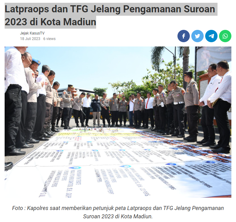 Latpraops dan TFG Jelang Pengamanan Suroan 2023 di Kota Madiun