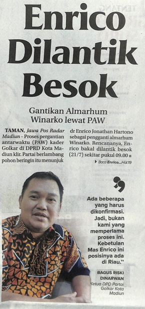 Enrico Dilantik Besok, Gantikan Almarhum Winarko lewat PAW