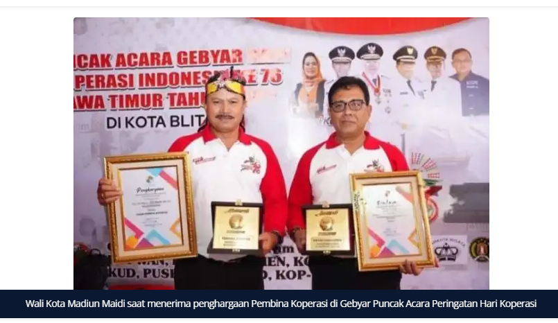 Wali Kota Madiun Terima Penghargaan Pembina Koperasi di Gebyar Puncak Acara Peringatan Hari Koperasi Indonesia Ke-76 Jatim