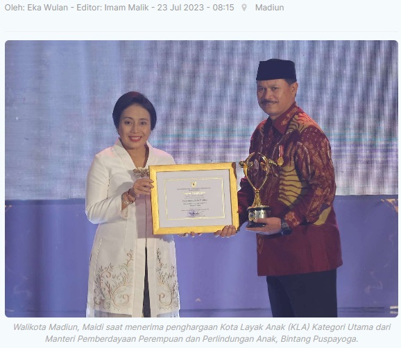 Kota Madiun Raih Penghargaan KLA Kategori Utama