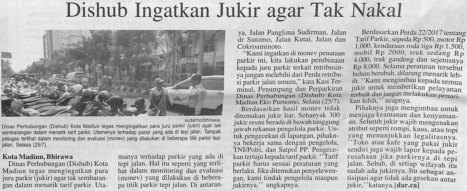 Dishub Ingatkan Jukir agar Tak Nakal