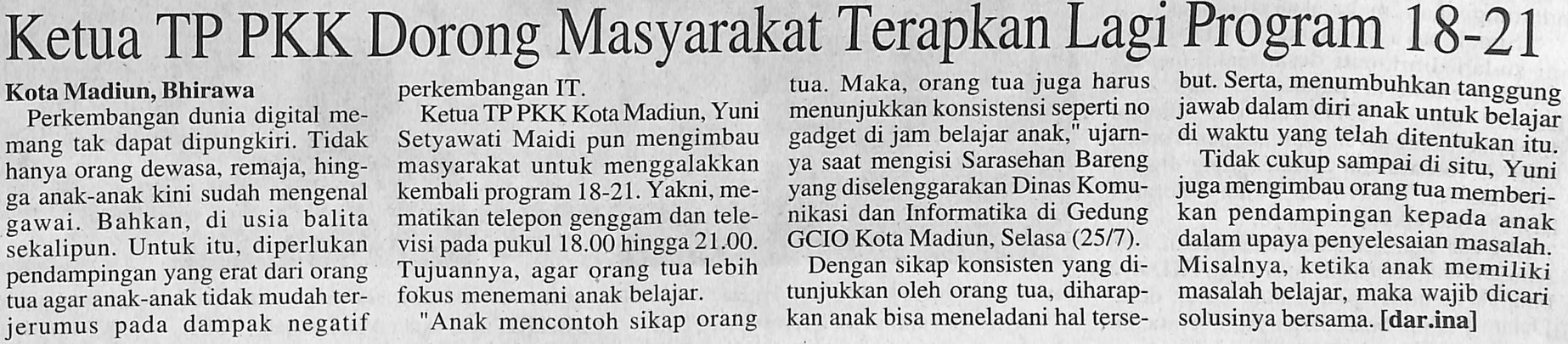 Ketua TP PKK Dorong Masyarakat Terapkan Lagi Program 18-21