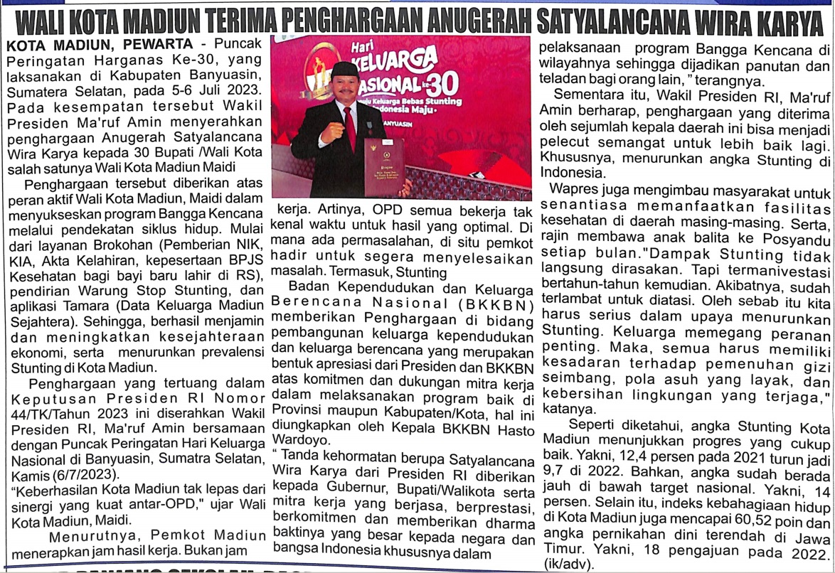 Wali Kota Madiun Terima Penghargaan Anugerah Satyalancana Wira Karya