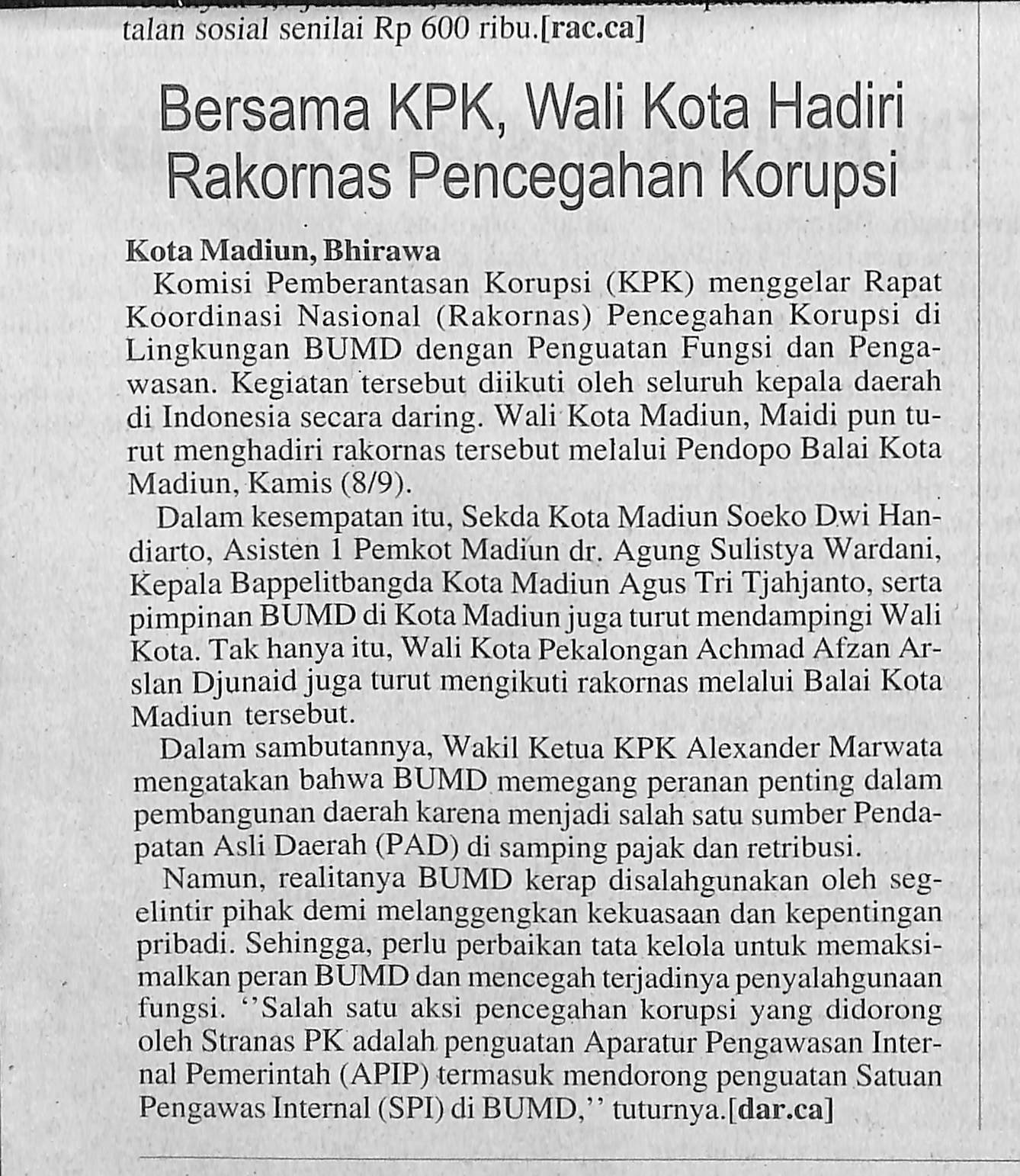 Bersama KPK,Walikota Hadiri Rakornas Pencegahan Korupsi