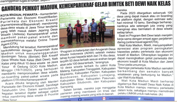 Gandeng Pemkot Madiun, Kemenparekraf Gelar Bimtek Beti Dewi Naik Kelas