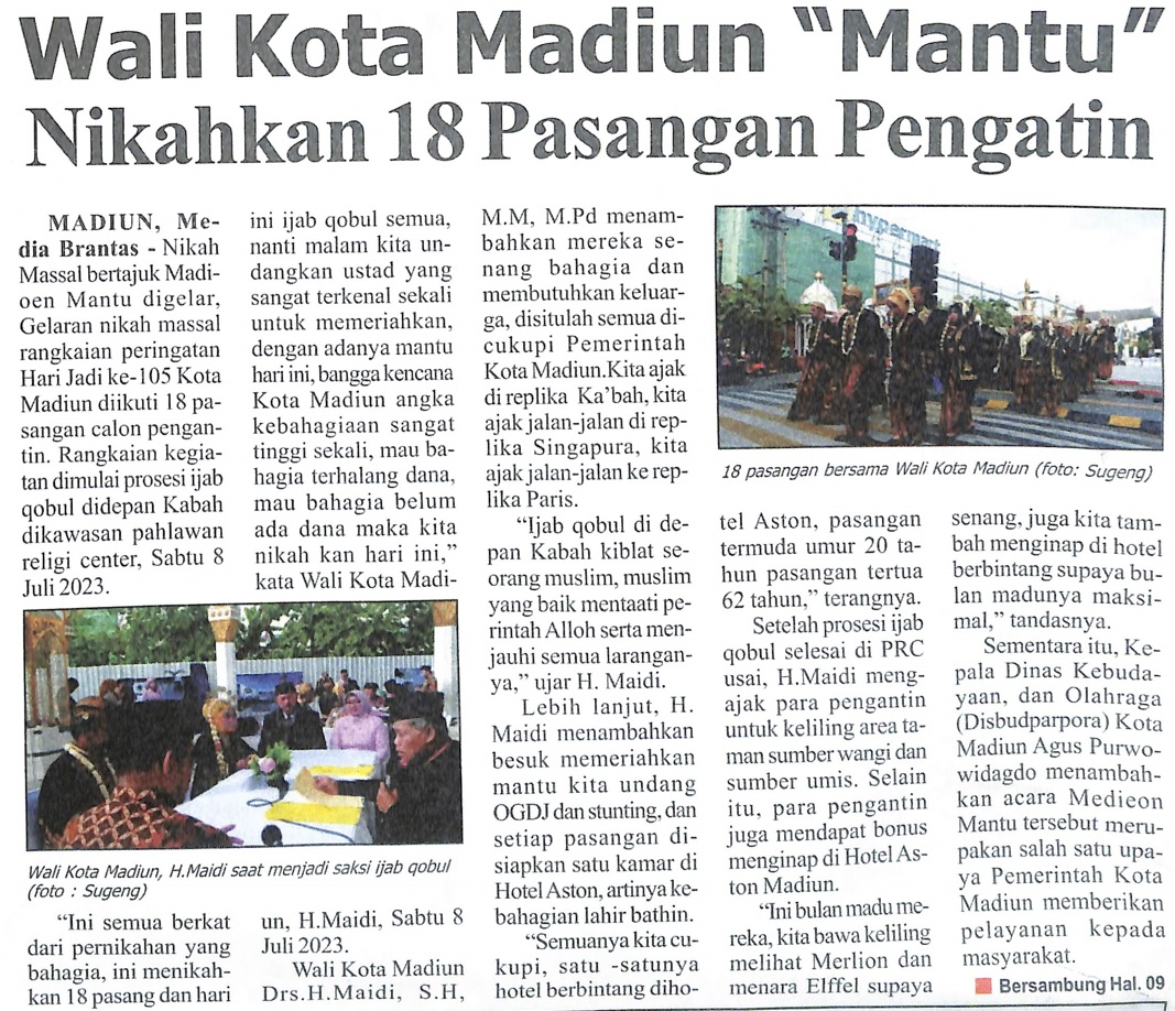 Wali Kota Madiun “Mantu” Nikahkan 18 Pasangan Pengantin