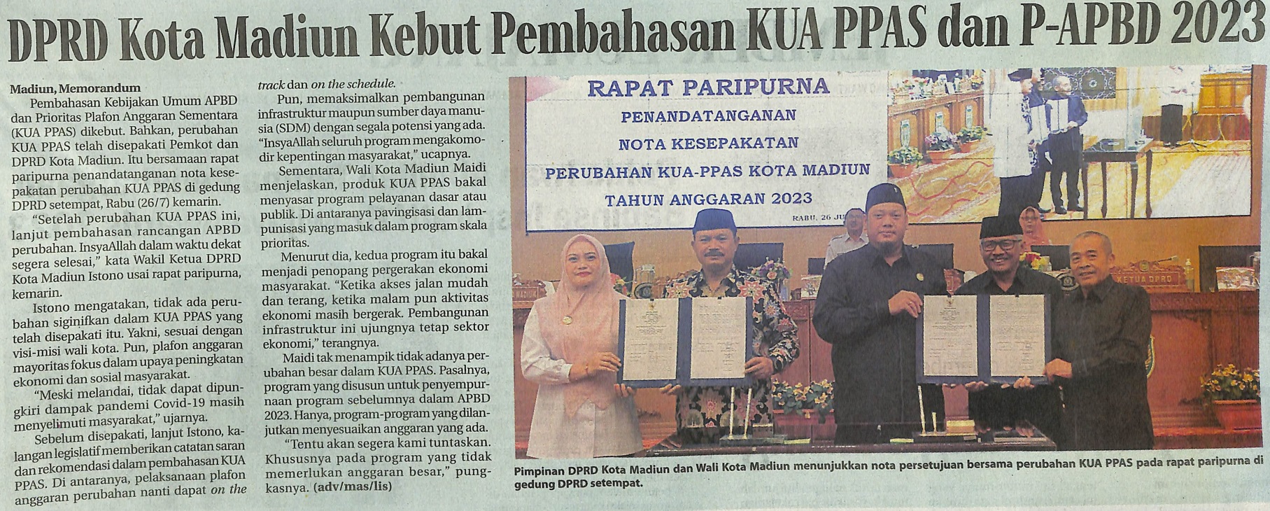 DPRD Kota Madiun Kebut Pembahasan KUA PPAS dan P-APBD 2023