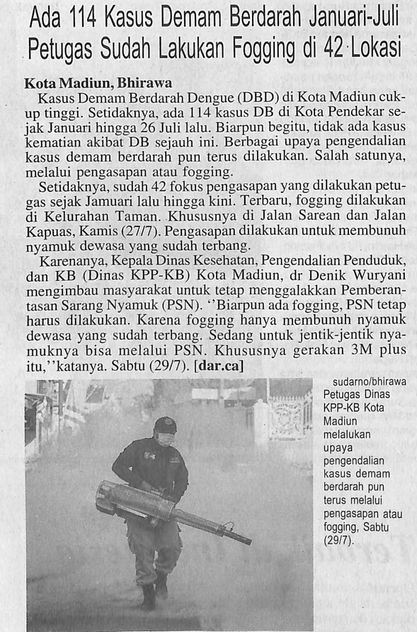 Ada 114 Kasus Demam Berdarah Januari-Juli Petugas Sudah Lakukan Fogging di 42 Lokasi