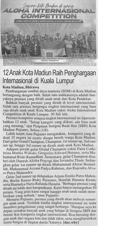 12 Anak Kota Madiun Raih Penghargaan Internasional di Kuala Lumpur