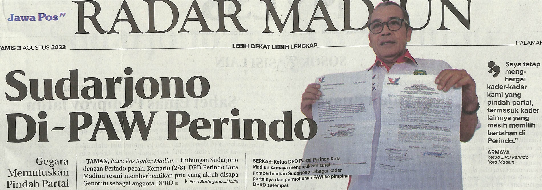 Sudarjono Di-PAW Perindo, Gegara Memutuskan Pindah Partai