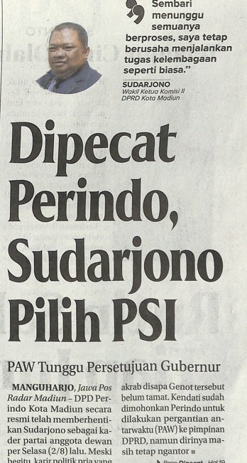 Dipecat Perindo, Sudarjono Pilih PSI, PAW Tunggu Persetujuan Gurbernur