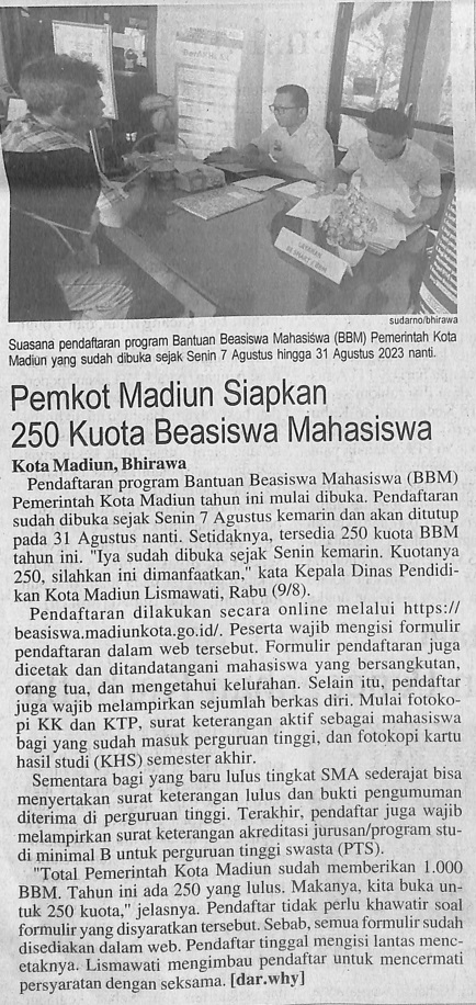 Pemkot Madiun Siapkan 250 Kuota Beasiswa Mahasiswa