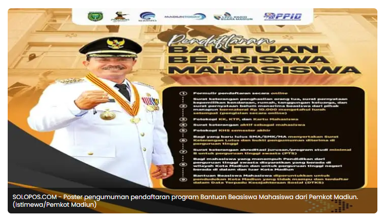 Pemkot Madiun Sediakan Beasiswa Bagi 250 Mahasiswa, Ini Syarat & Cara Daftarnya