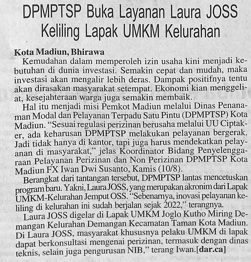 DPMPTSP Buka Layanan Laura JOSS Keliling Lapak UMKM Kelurahan