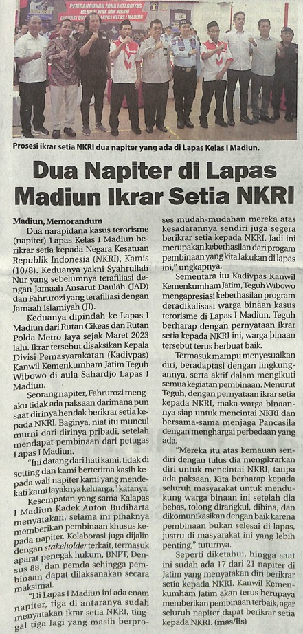 Dua Napiter di Lapas Madiun Ikrar Setia NKRI