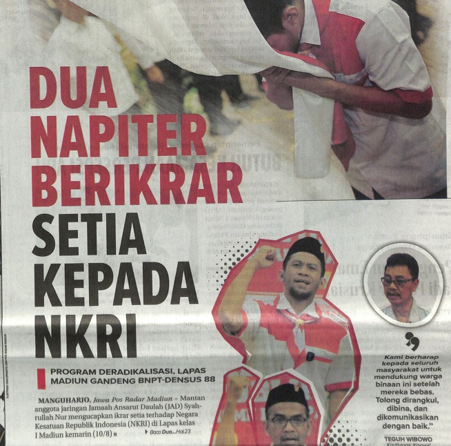 Dua Napiter Berkibar Setia Kepada NKRI, Progra, Deradikalisasi, Lapas Madiun Gandeng BNPT-Densus 88