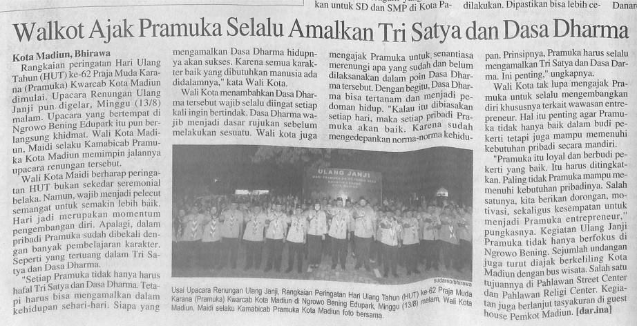 Walkot Ajak Pramuka Selalu Amalkan Tri Satya dan Dasa Dharma