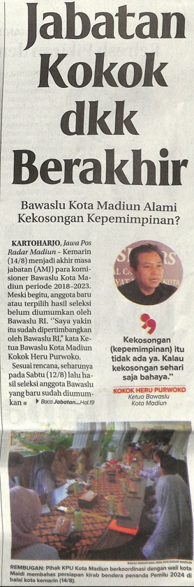 Jabatan Kokok dkk Berakhir, Bawaslu Kota Madiun Alami Kekosongan Kepemimpinan
