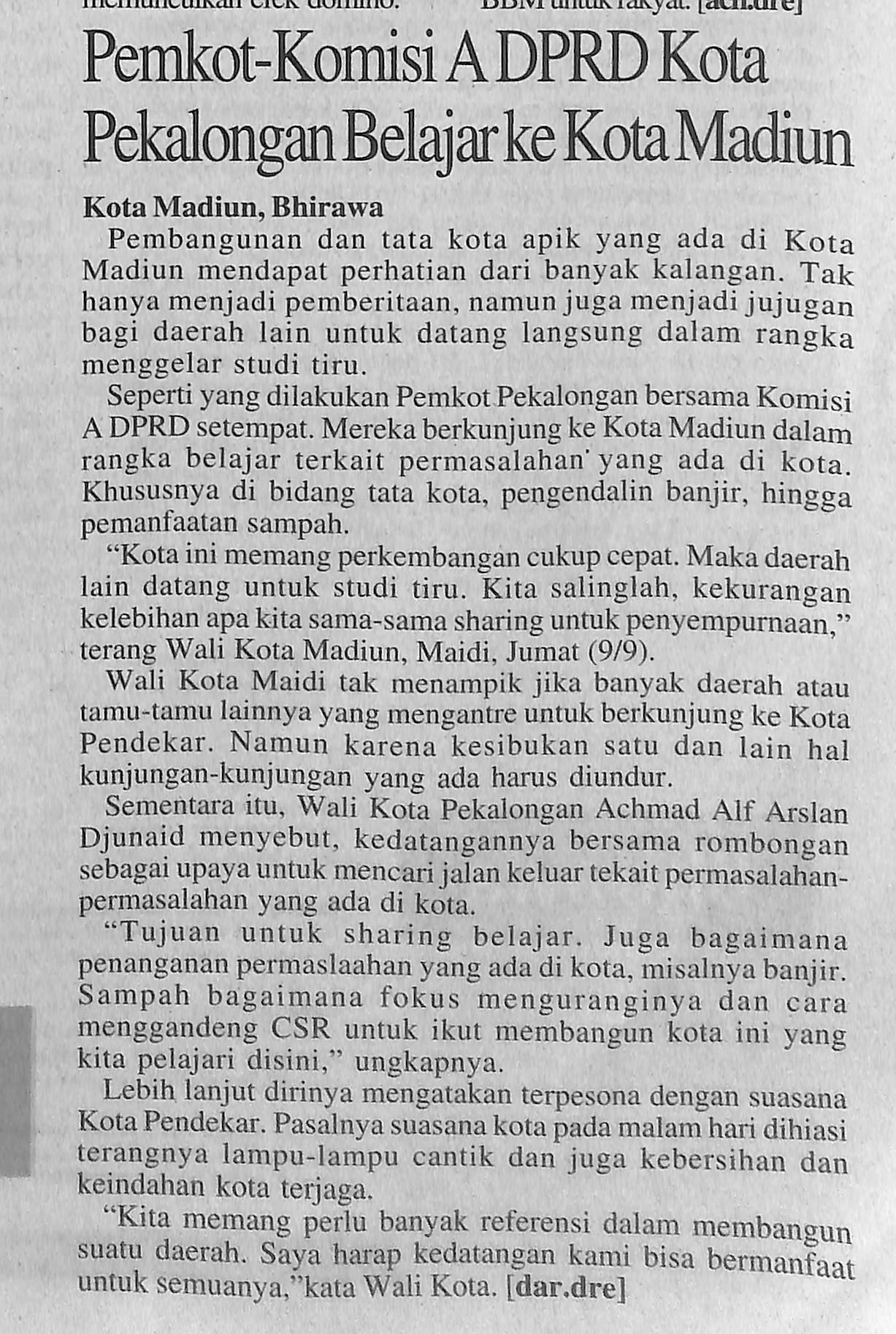 Pemkot-Komisi A DPRD Kota Pekalongan Belajar ke Kota Madiun