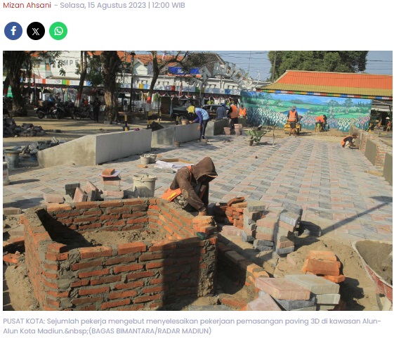 Paving Pedestrian di Alun-Alun Kota Madiun Bakal Diganti 3D