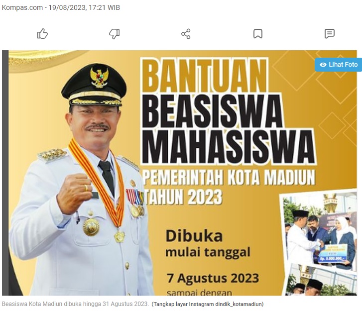 Beasiswa Kota Madiun 2023 bagi Mahasiswa D3-S1, Ini Syaratnya