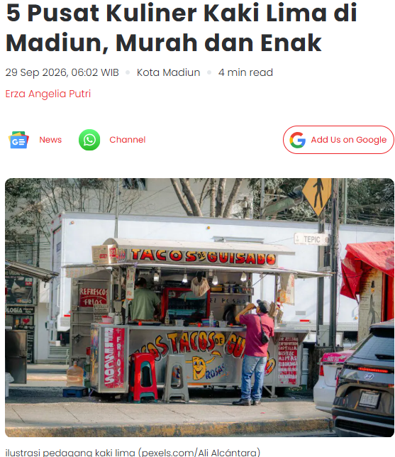 5 Pusat Kuliner Kaki Lima di Madiun, Murah dan Enak