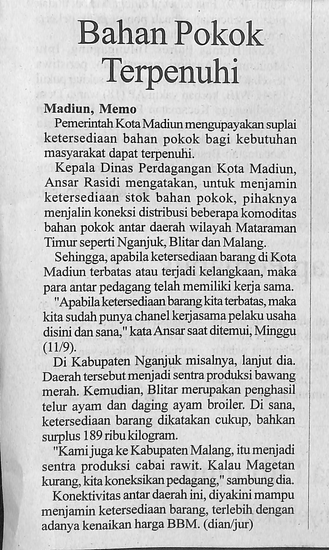 Bahan Pokok Terpenuhi