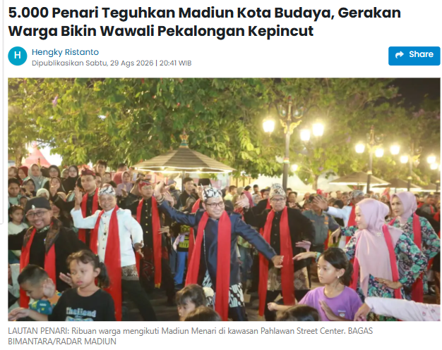 5.000 Penari Teguhkan Madiun Kota Budaya, Gerakan Warga Bikin Wawali Pekalongan Kepincut