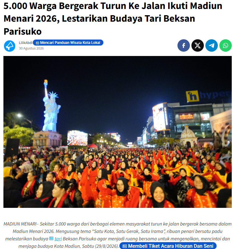 5.000 Warga Bergerak Turun Ke Jalan Ikuti Madiun Menari 2026, Lestarikan Budaya Tari Beksan Parisuko