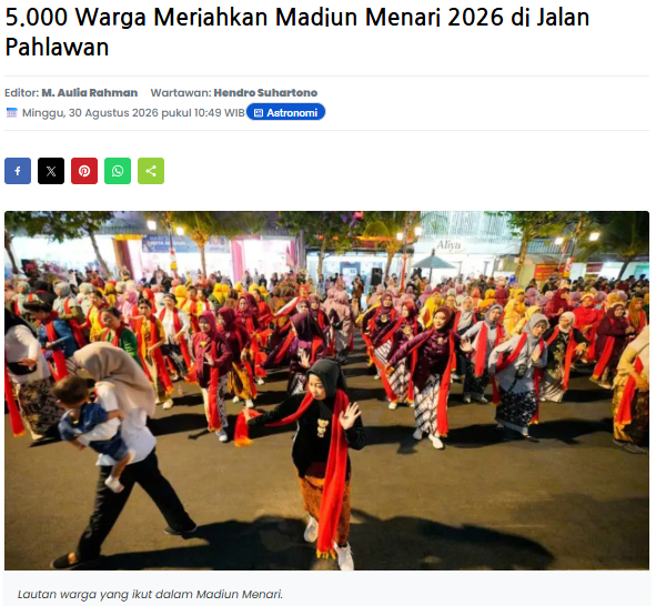 5.000 Warga Meriahkan Madiun Menari 2026 di Jalan Pahlawan